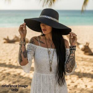 Windsor ✦ Black Wide Brim Floppy Hat ✦ Rhinestone Band Adjustable Fit NWT